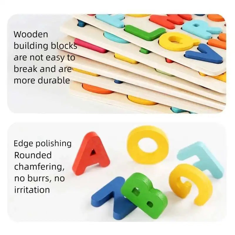 Montessori Toys Letter Numbers Wooden Puzzle Sorting Math Bricks Preschool Early Learning Educational Toys for Children