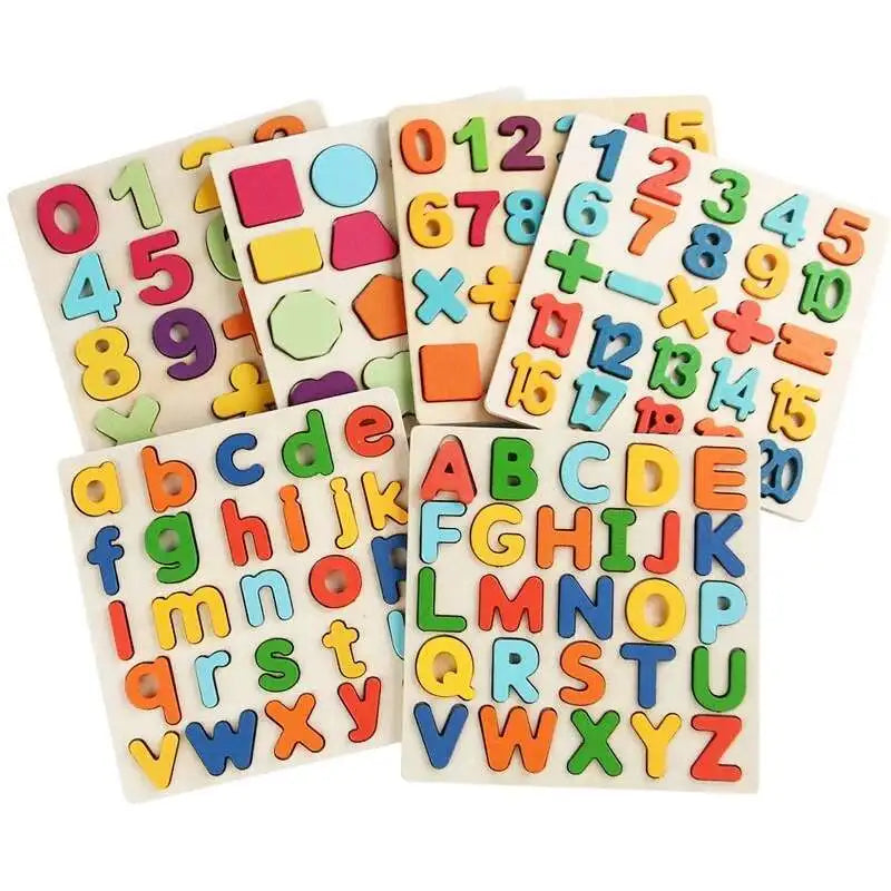 Montessori Toys Letter Numbers Wooden Puzzle Sorting Math Bricks Preschool Early Learning Educational Toys for Children