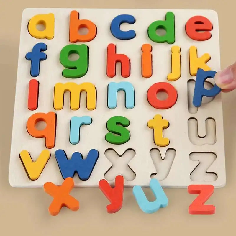 Montessori Toys Letter Numbers Wooden Puzzle Sorting Math Bricks Preschool Early Learning Educational Toys for Children